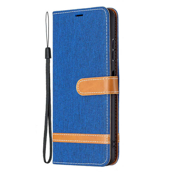 JVS Products iPhone 12 Pro Max hoesje - Bookcase - Pasjeshouder - Portemonnee - Vintage - Stof - Kunstleer - Blauw