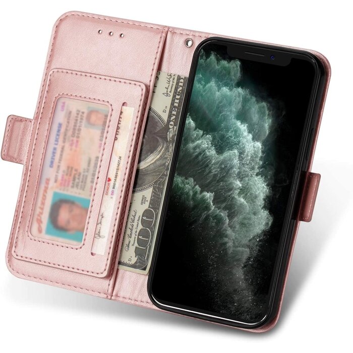 JVS Products iPhone 13 Pro hoesje - Bookcase - Koord - Pasjeshouder - Portemonnee - Mandalapatroon - Kunstleer - Roze