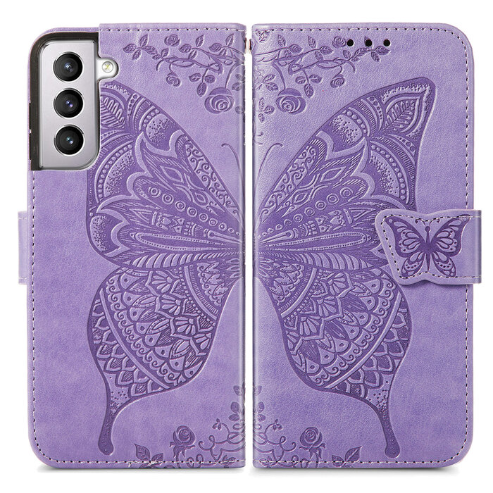 JVS Products Xiaomi 12T Pro hoesje - Bookcase - Pasjeshouder - Portemonnee - Vlinderpatroon - Kunstleer - Paars