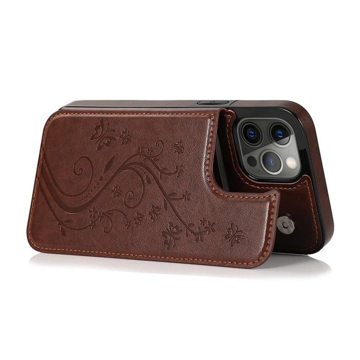 JVS Products Samsung Galaxy A54 5G hoesje - Backcover - Pasjeshouder - Portemonnee - Bloemenprint - Kunstleer - Bruin