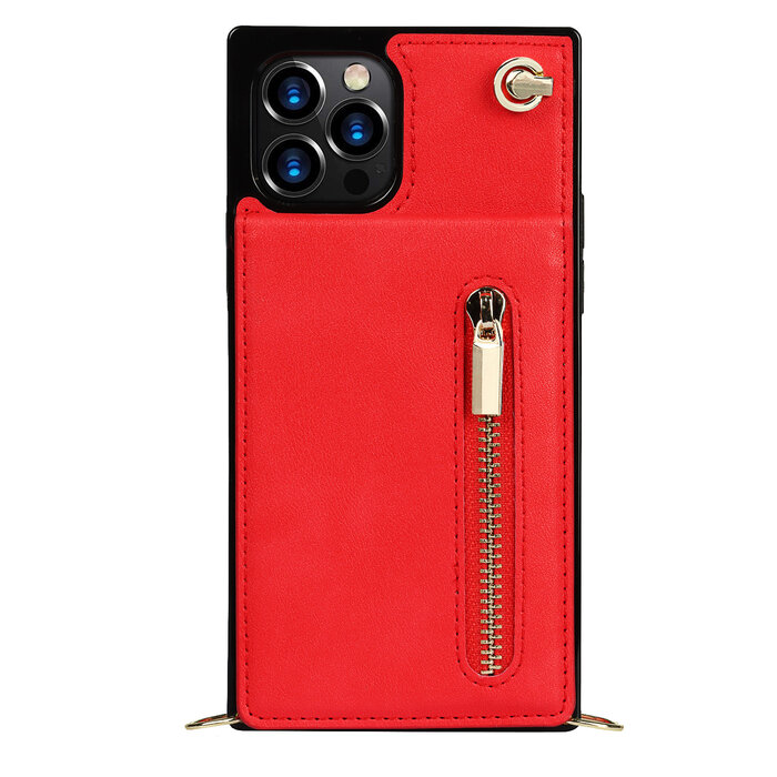 JVS Products Samsung Galaxy S22 Ultra hoesje - Backcover - Pasjeshouder - Portemonnee - Koord - Kunstleer - Rood