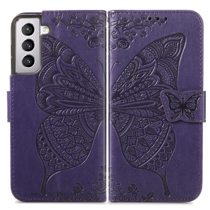 JVS Products Samsung Galaxy S20 Ultra hoesje - Bookcase - Pasjeshouder - Portemonnee - Vlinderpatroon - Kunstleer - Donkerpaars