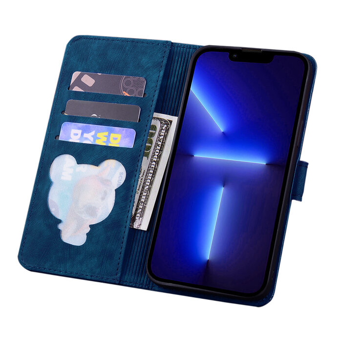 JVS Products iPhone 11 Pro Max hoesje - Bookcase - Koord - Pasjeshouder - Portemonnee - Camerabescherming - Bloemenpatroon - Kunstleer - Blauw
