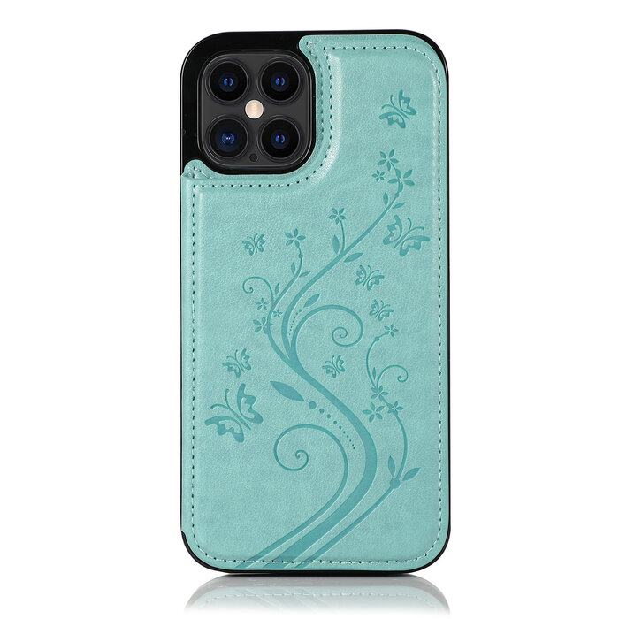 JVS Products Samsung Galaxy A51 hoesje - Backcover - Pasjeshouder - Portemonnee - Bloemenprint - Kunstleer - Turquoise