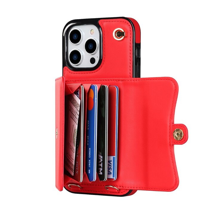 JVS Products iPhone XS Max hoesje - Backcover - Koord - Pasjeshouder - Portemonnee - Kunstleer - Rood