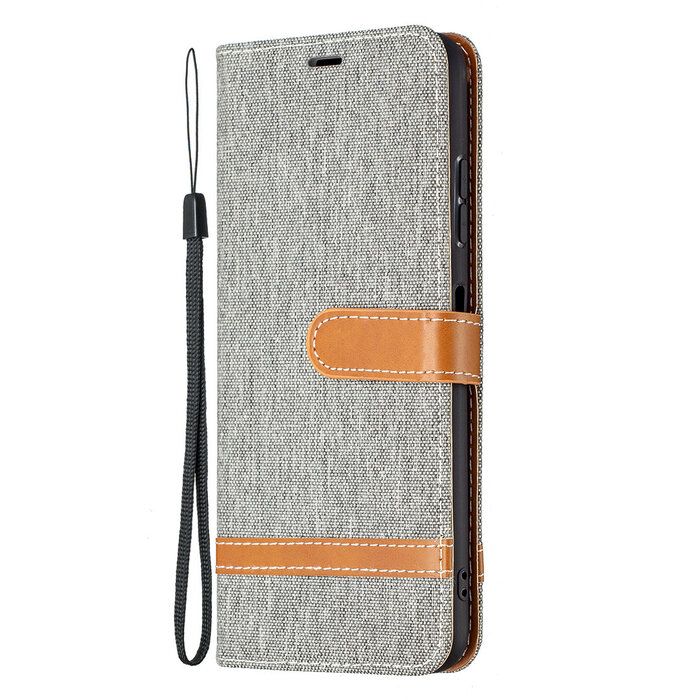 JVS Products Samsung Galaxy S20 Ultra hoesje - Bookcase - Pasjeshouder - Portemonnee - Vintage - Stof - Kunstleer - Grijs