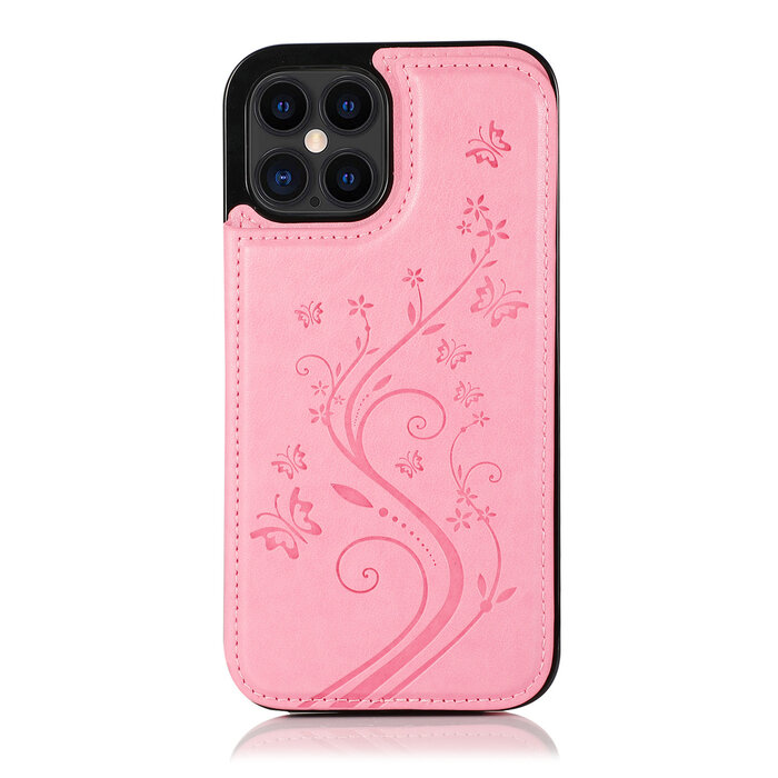 JVS Products Samsung Galaxy S23 Plus hoesje - Backcover - Pasjeshouder - Portemonnee - Bloemenprint - Kunstleer - Roze