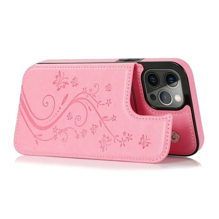 JVS Products Samsung Galaxy S23 Plus hoesje - Backcover - Pasjeshouder - Portemonnee - Bloemenprint - Kunstleer - Roze