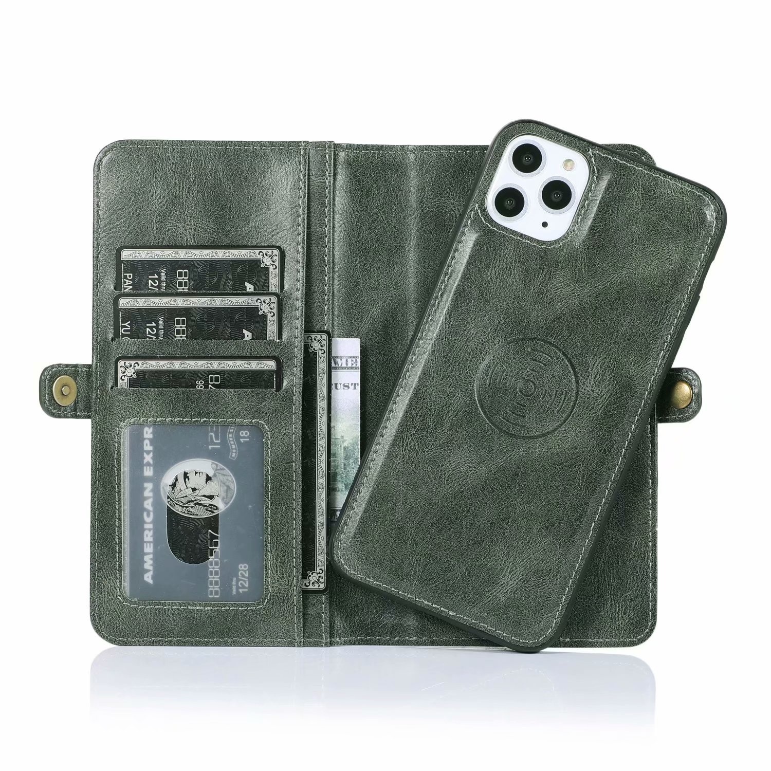 JVS Products iPhone 13 hoesje - Bookcase - Afneembaar 2 in 1 - Backcover - Pasjeshouder - Portemonnee - Kunstleer - Groen