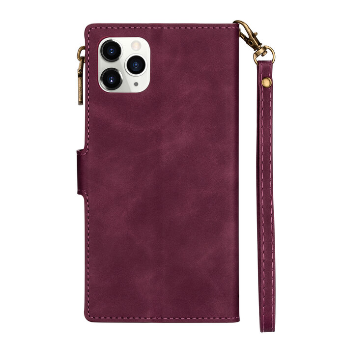 JVS Products iPhone 13 Pro hoesje - Bookcase - Patroon - Pasjeshouder - Portemonnee - Kunstleer - Bordeaux Rood