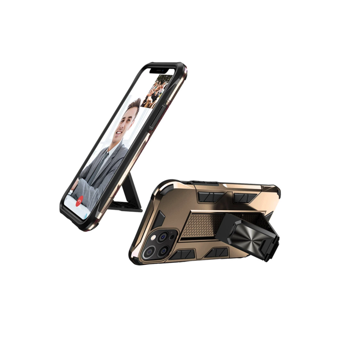 JVS Products iPhone 12 Pro Max hoesje - Backcover - Rugged Armor - Kickstand - Extra valbescherming - Shockproof - TPU - Goud