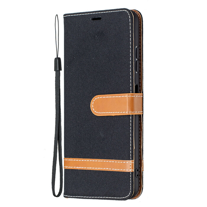 JVS Products iPhone 12 Pro Max hoesje - Bookcase - Pasjeshouder - Portemonnee - Vintage - Stof - Kunstleer - Zwart