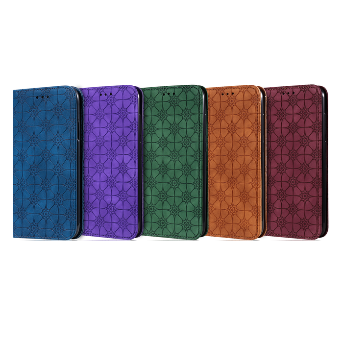 JVS Products iPhone X hoesje - Bookcase - Pasjeshouder - Portemonnee - Bloemenpatroon - Kunstleer - Bruin