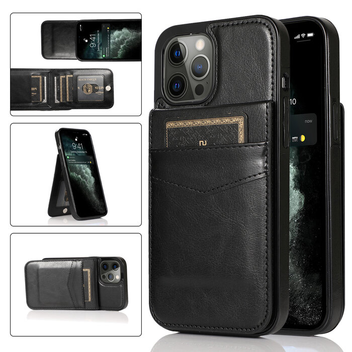 JVS Products Samsung Galaxy S22 Ultra hoesje - Backcover - Pasjeshouder - Portemonnee - Kunstleer - Zwart