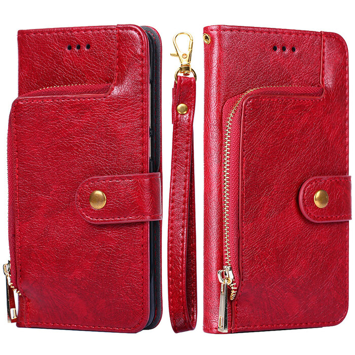 JVS Products Samsung Galaxy S20 FE hoesje - Bookcase - Koord - Pasjeshouder - Portemonnee - Rits - Kunstleer - Rood