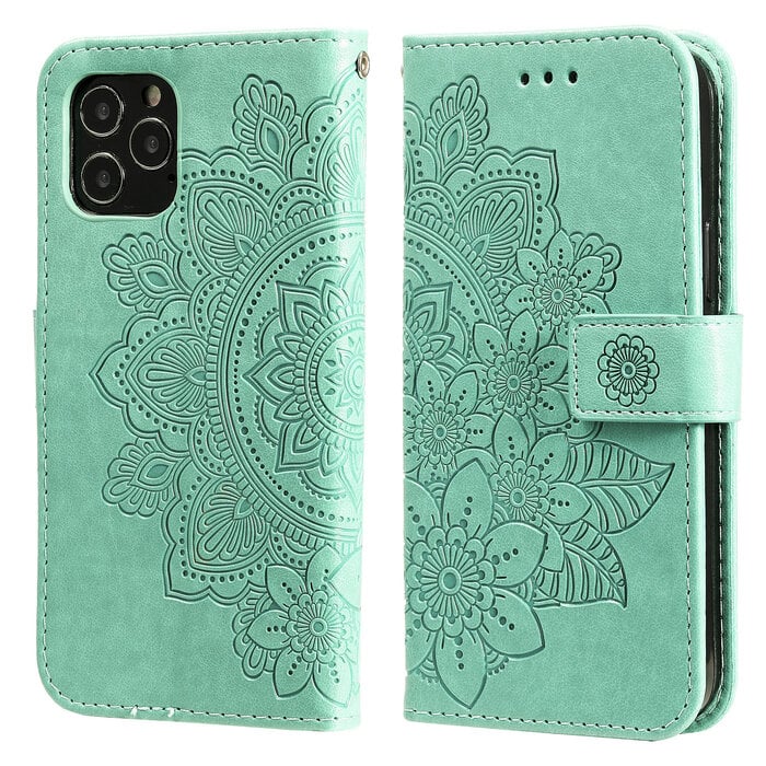 JVS Products Samsung Galaxy S20 FE hoesje - Bookcase - Pasjeshouder - Portemonnee - Bloemenprint - Kunstleer - Turquoise