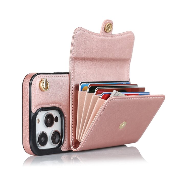 JVS Products iPhone XS Max hoesje - Backcover - Koord - Pasjeshouder - Portemonnee - Kunstleer - Rose Goud