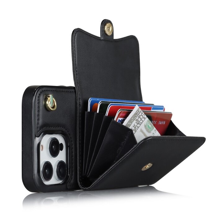 JVS Products iPhone XS Max hoesje - Backcover - Koord - Pasjeshouder - Portemonnee - Kunstleer - Zwart