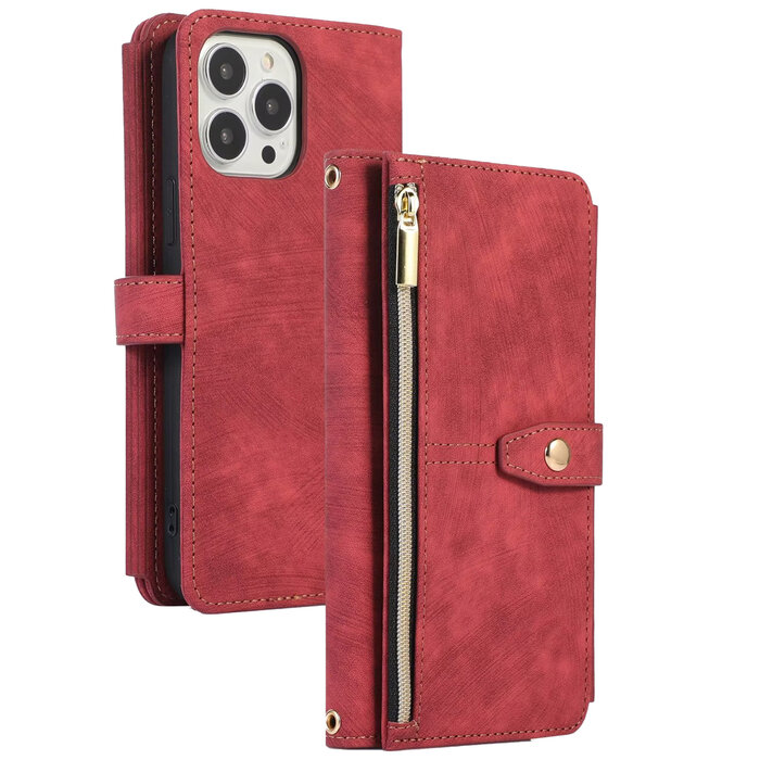 JVS Products iPhone 13 Pro Max hoesje - Bookcase - Koord - Pasjeshouder - Portemonnee - Kunstleer - Rood