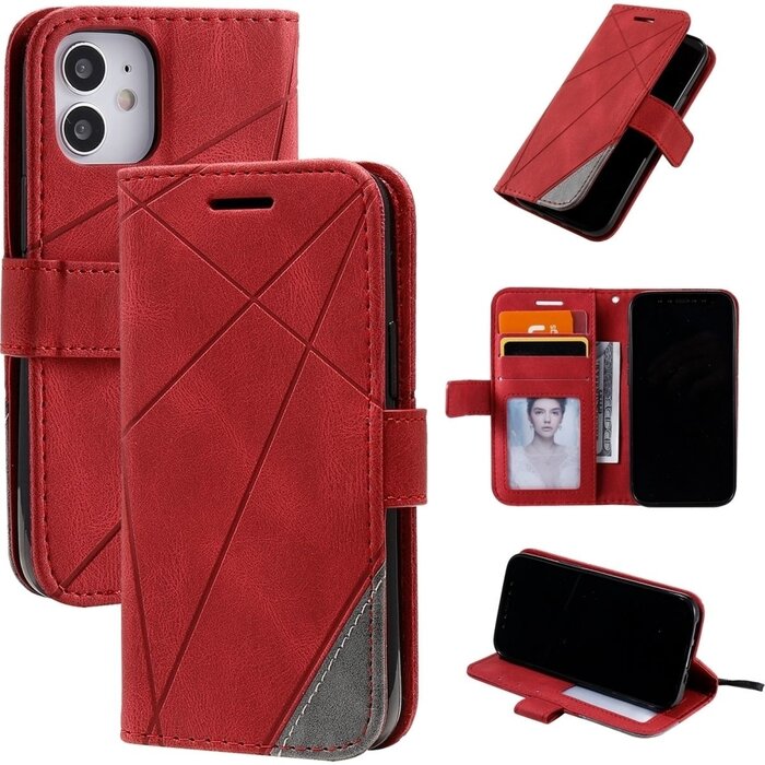 JVS Products iPhone 7 hoesje - Bookcase - Pasjeshouder - Portemonnee - Patroon - Kunstleer - Rood