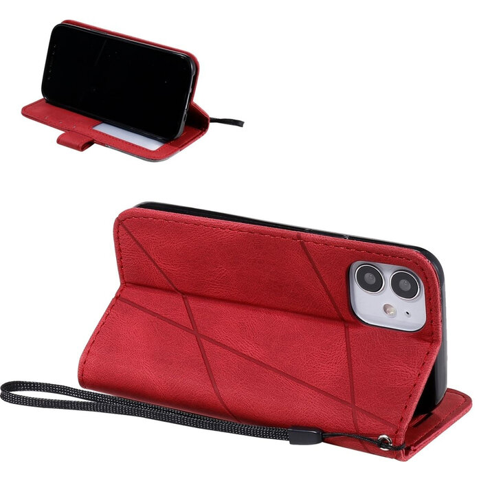 JVS Products iPhone 7 hoesje - Bookcase - Pasjeshouder - Portemonnee - Patroon - Kunstleer - Rood
