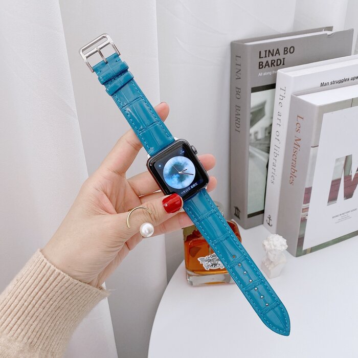 JVS Products Bandje geschikt voor Apple Watch 38/40MM - Maat L - Horlogebandje - Gespsluiting - Polsband - Kunstleer - Blauw