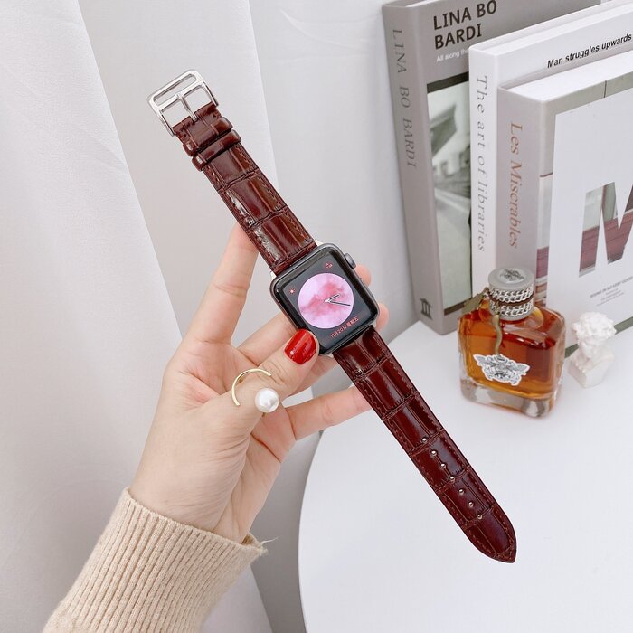 JVS Products Bandje geschikt voor Apple Watch 38/40MM - Maat L - Horlogebandje - Gespsluiting - Polsband - Kunstleer - Donkerbruin