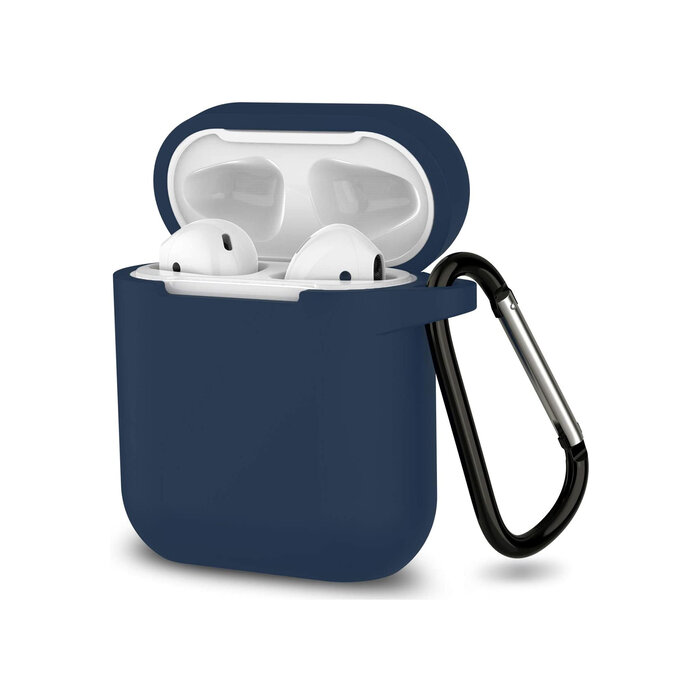 JVS Products Hoesje geschikt voor Airpods 1 en 2 - Softcase - Sleutelhanger - Cover - Extra dun - Siliconen - Midnight blue
