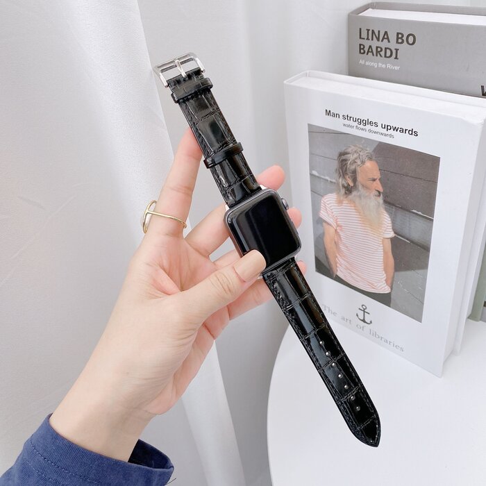 JVS Products Bandje geschikt voor Apple Watch 42/44MM - Maat L - Horlogebandje - Gespsluiting - Polsband - Kunstleer - Zwart