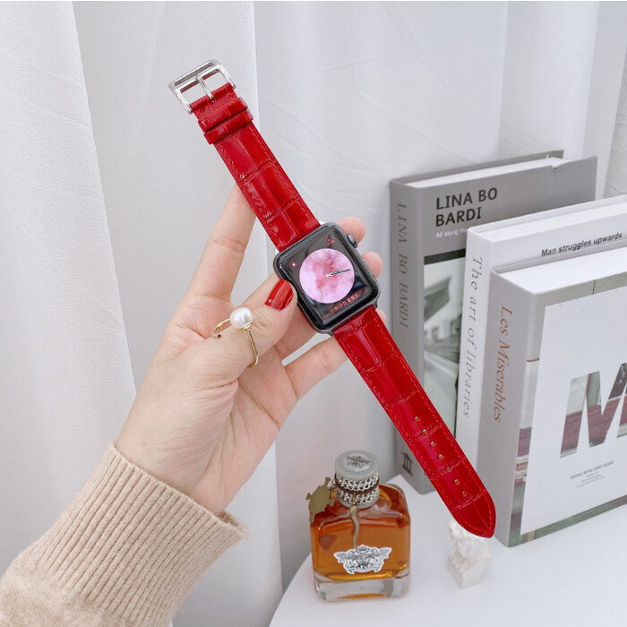 JVS Products Bandje geschikt voor Apple Watch 38/40MM - Maat L - Horlogebandje - Gespsluiting - Polsband - Kunstleer - Rood