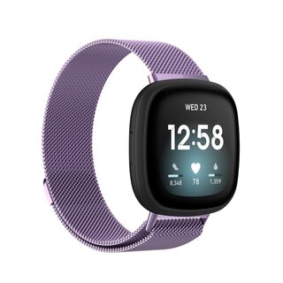 JVS Products Bandje geschikt voor Fitbit Sense - Maat One Size - Milanees - Smartwatch - Stainless Steel Mesh - Metaal - Paars
