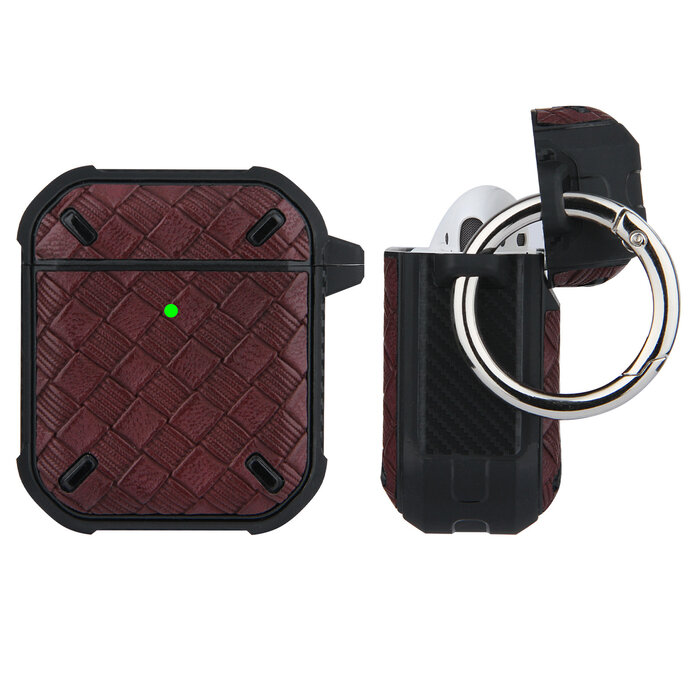 JVS Products Hoesje geschikt voor Apple Airpods 1 en 2 - Softcase - Sleutelhanger - Cover - Siliconen - Donkerrood