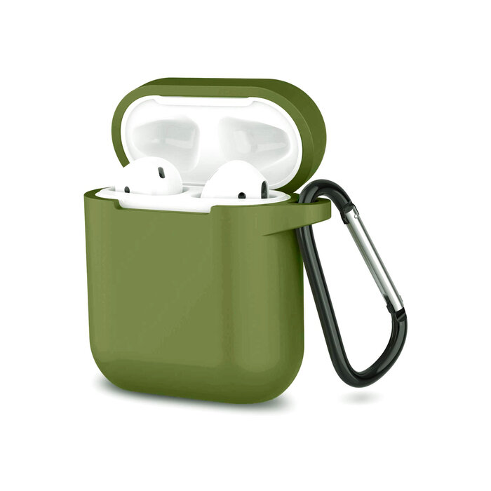 JVS Products Hoesje geschikt voor Airpods 1 en 2 - Softcase - Sleutelhanger - Cover - Extra dun - Siliconen - Donkergroen