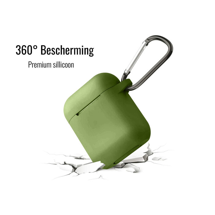 JVS Products Hoesje geschikt voor Airpods 1 en 2 - Softcase - Sleutelhanger - Cover - Extra dun - Siliconen - Donkergroen
