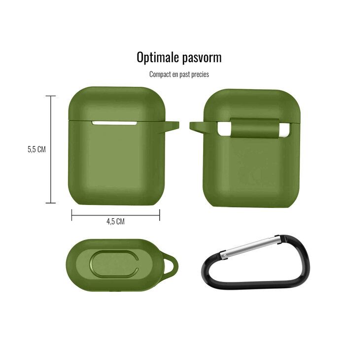 JVS Products Hoesje geschikt voor Airpods 1 en 2 - Softcase - Sleutelhanger - Cover - Extra dun - Siliconen - Donkergroen