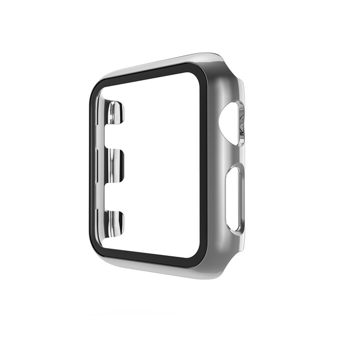 JVS Products Hoesje geschikt voor Apple Watch 44MM  - Bumper hoesje - Screenprotector - TPU - Zilver