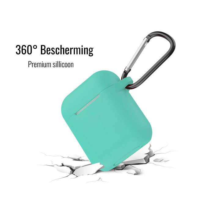 JVS Products Hoesje geschikt voor Airpods 1 en 2 - Softcase - Sleutelhanger - Cover - Extra dun - Siliconen - Mintgroen