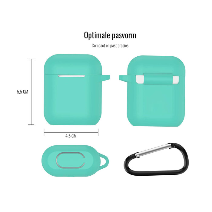 JVS Products Hoesje geschikt voor Airpods 1 en 2 - Softcase - Sleutelhanger - Cover - Extra dun - Siliconen - Mintgroen