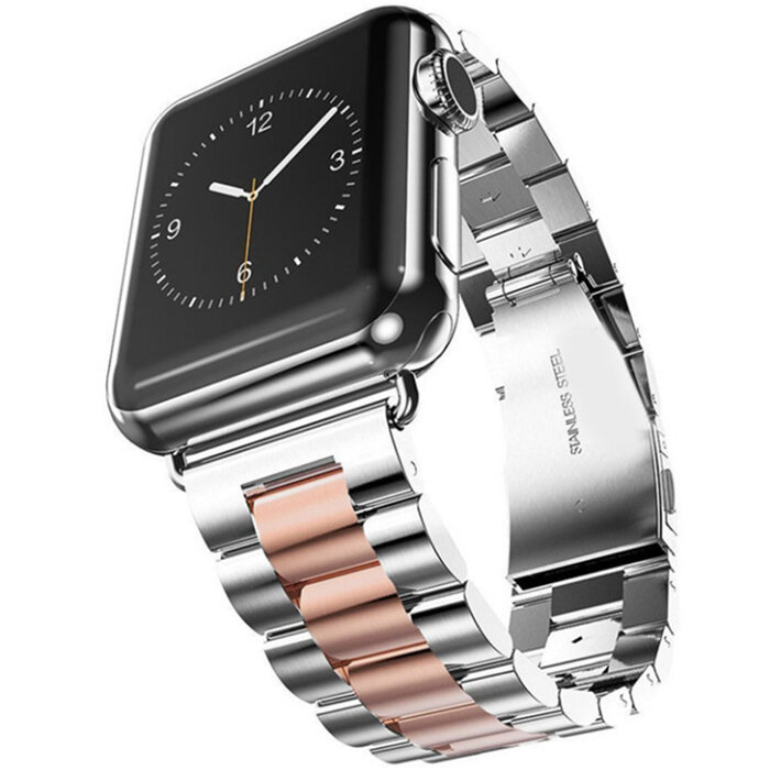 JVS Products Bandje geschikt voor Apple Watch 42/44MM - Maat One Size - Metalen band - Polsband - Vlindersluiting - Metaal - Zilver/Rose Goud