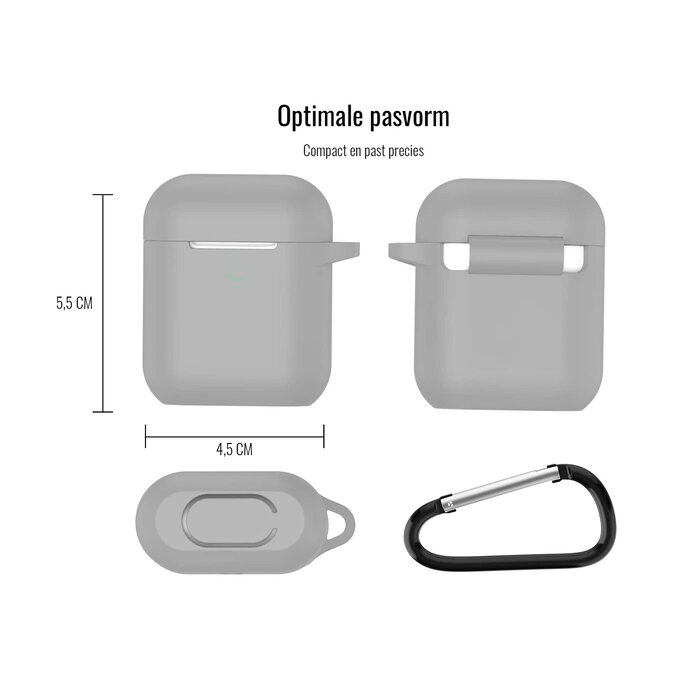 JVS Products Hoesje geschikt voor Airpods 1 en 2 - Softcase - Sleutelhanger - Cover - Extra dun - Siliconen - Grijs