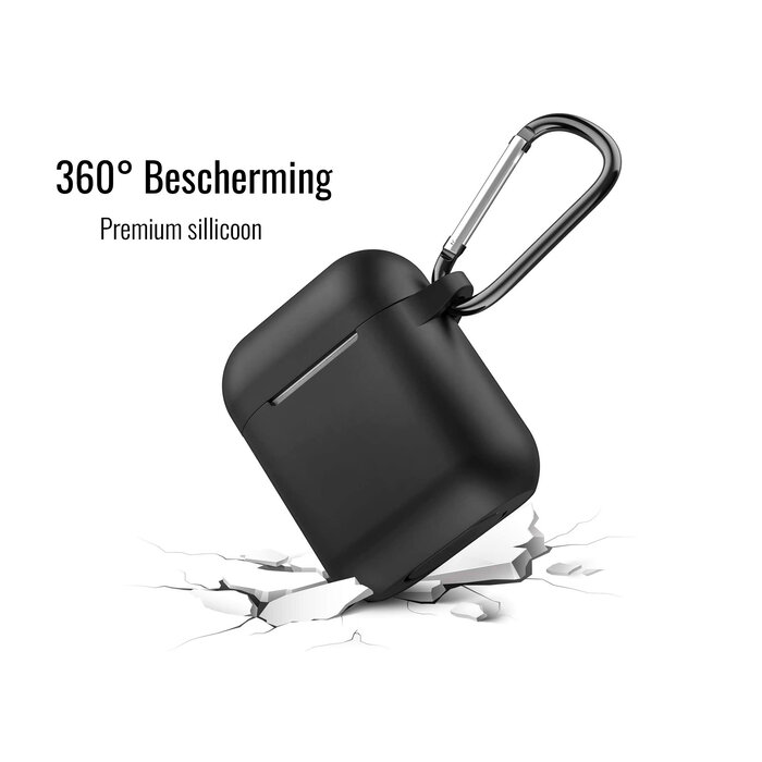 JVS Products Hoesje geschikt voor Airpods 1 en 2 - Softcase - Sleutelhanger - Cover - Extra dun - Siliconen - Zwart