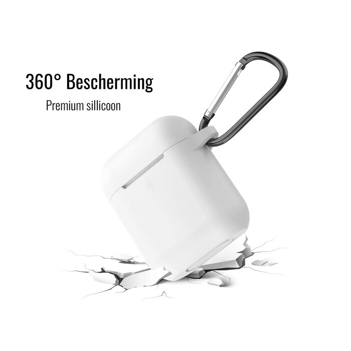 JVS Products Hoesje geschikt voor Airpods 1 en 2 - Softcase - Sleutelhanger - Cover - Extra dun - Siliconen - Wit