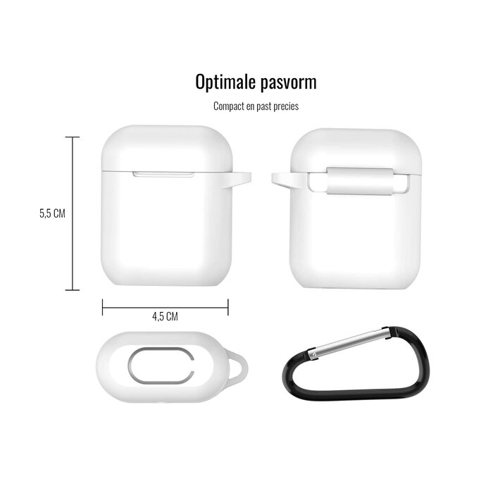 JVS Products Hoesje geschikt voor Airpods 1 en 2 - Softcase - Sleutelhanger - Cover - Extra dun - Siliconen - Wit