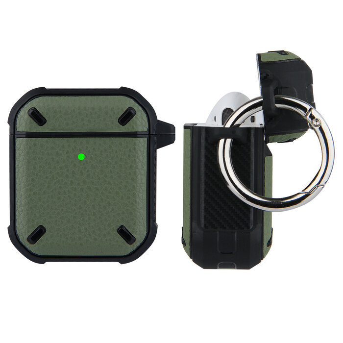 JVS Products Hoesje geschikt voor Airpods 1 en 2 - Softcase - Sleutelhanger - Cover - Siliconen - Legergroen