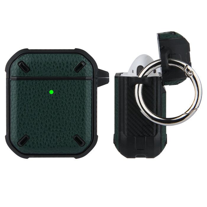 JVS Products Hoesje geschikt voor Airpods 1 en 2 - Softcase - Sleutelhanger - Cover - Siliconen - Donkergroen