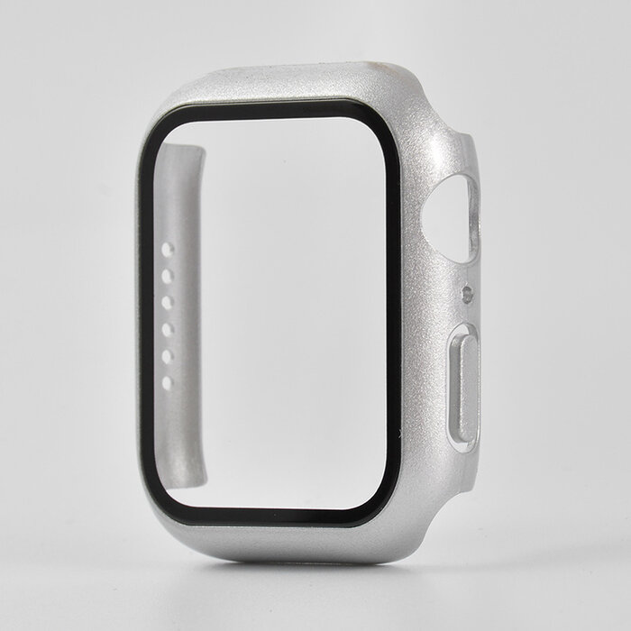 JVS Products Hoesje geschikt voor Apple Watch 44MM - Hardcase - Screenprotector - Kunststof - Zilver