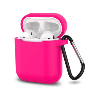 JVS Products Hoesje geschikt voor Airpods 1 en 2 - Softcase - Sleutelhanger - Cover - Extra dun - Siliconen - Fuchsia/Roze