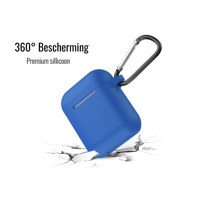 JVS Products Hoesje geschikt voor Airpods 1 en 2 - Softcase - Sleutelhanger - Cover - Extra dun - Siliconen - Donkerblauw