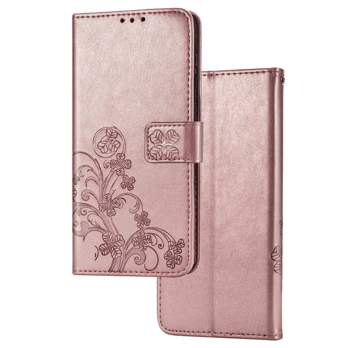 JVS Products Samsung Galaxy S22 hoesje - Bookcase - Pasjeshouder - Portemonnee - Bloemenprint - Kunstleer - Rose goud