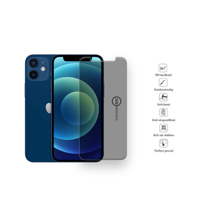 JVS Products Screenprotector geschikt voor iPhone 12 Mini - Privacy - Tempered Glass - Beschermglas - Glas - Privacy screenprotector